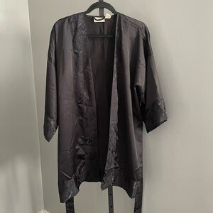 Vintage Victoria Secret Gold Label Light Black Satin kimono Robe OS Fits Most